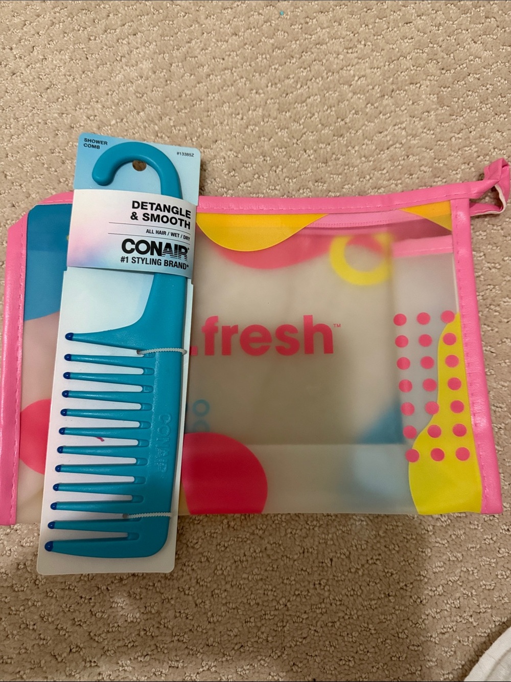 Conair Detangle & Smooth Wide-Tooth Shower Comb with Pink-Trim Pouch - Blue